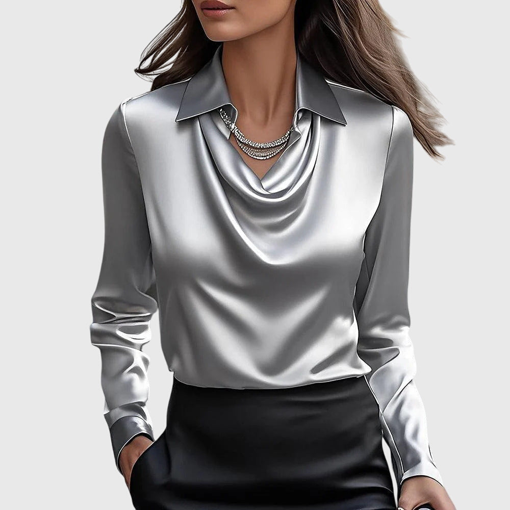 SYLVIA – Blouse with Luxurious Shine and Pleated Collar