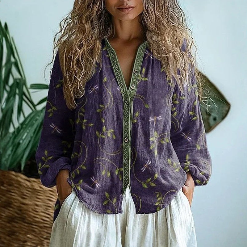 Sophia™ - VINTAGE BLOUSE WITH LEAF PRINT