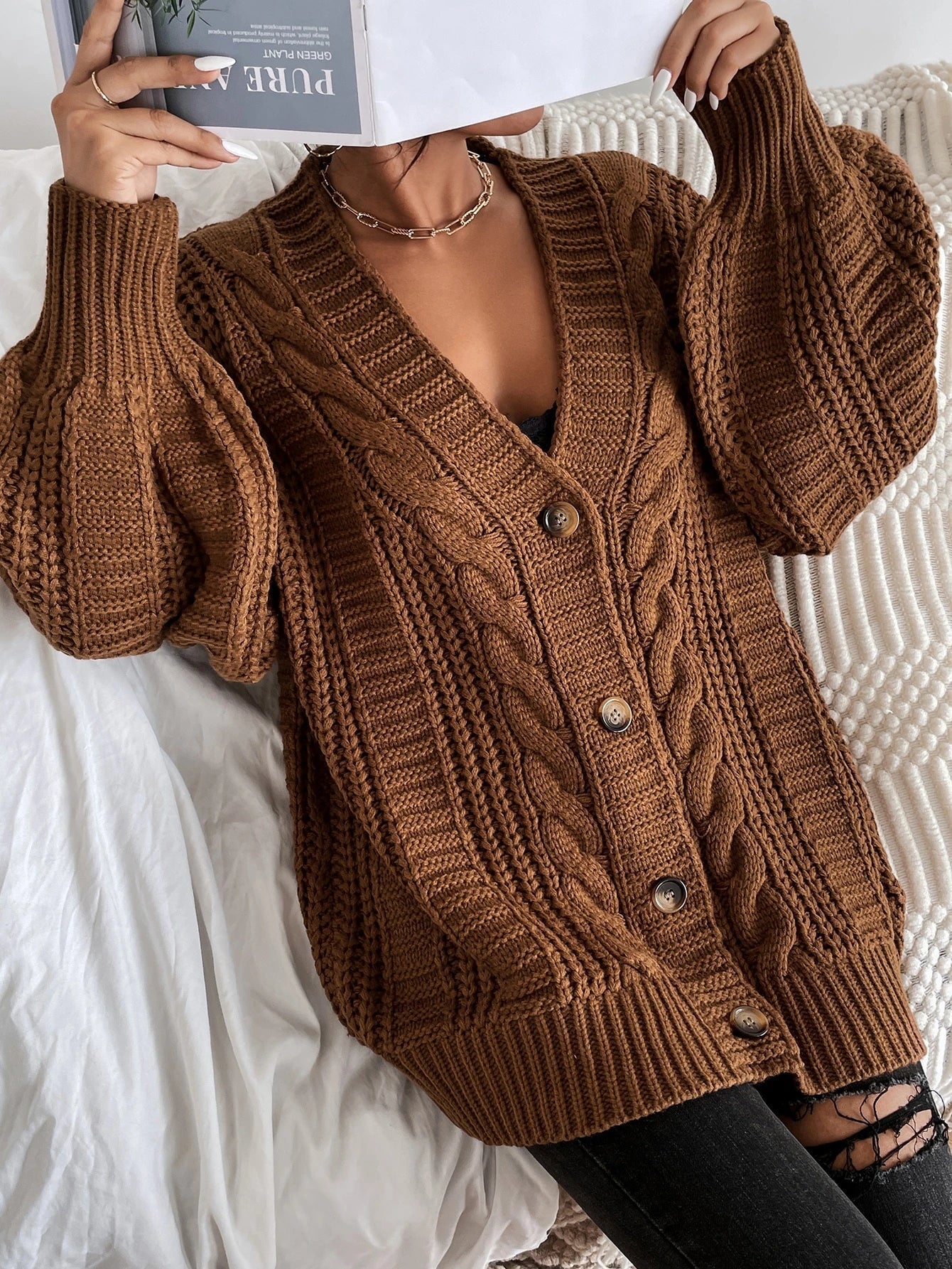 Chunky Cable Knit Cardigan | Oversized