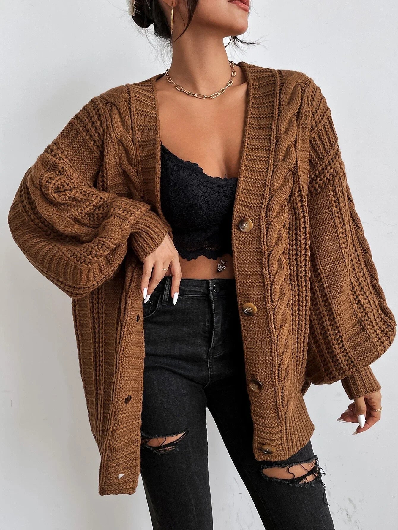 Chunky Cable Knit Cardigan | Oversized