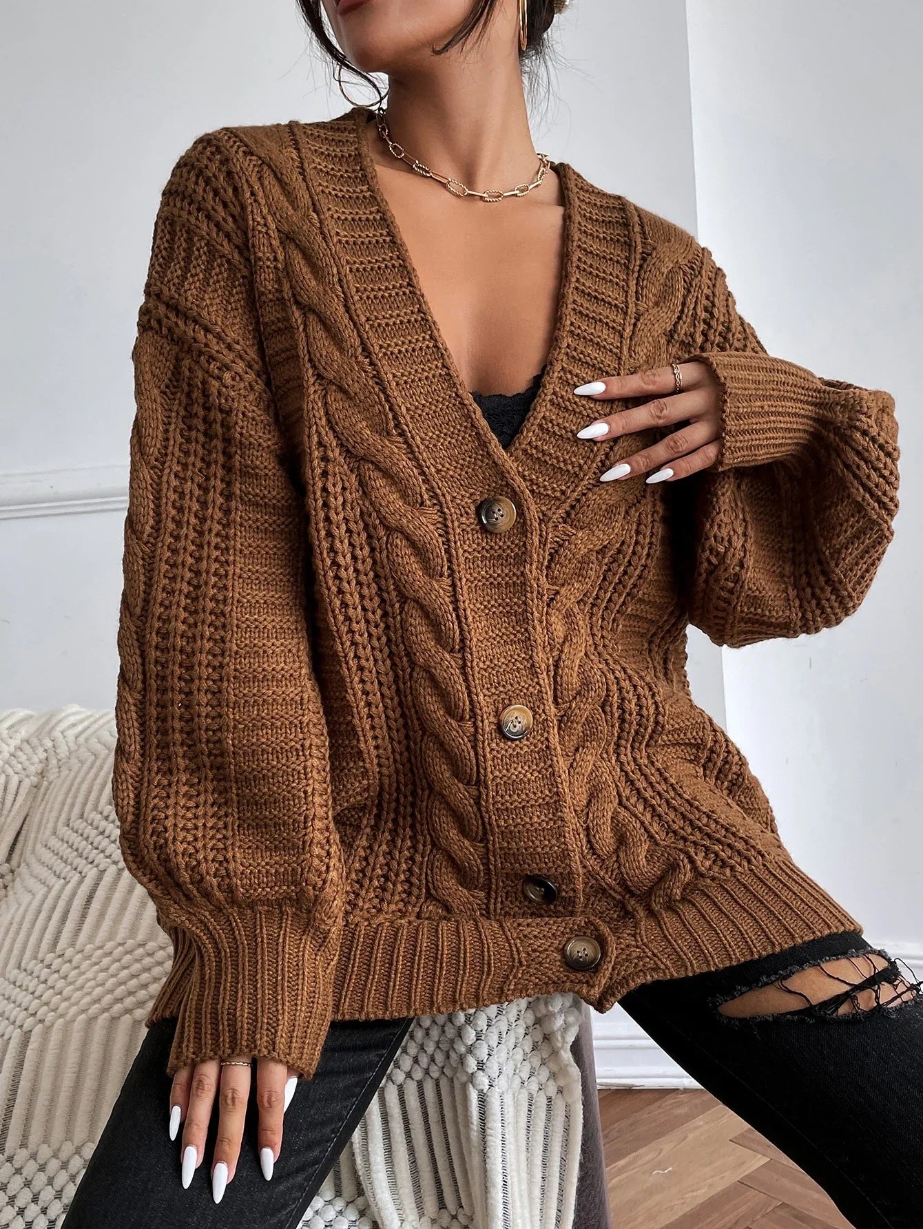 Chunky Cable Knit Cardigan | Oversized