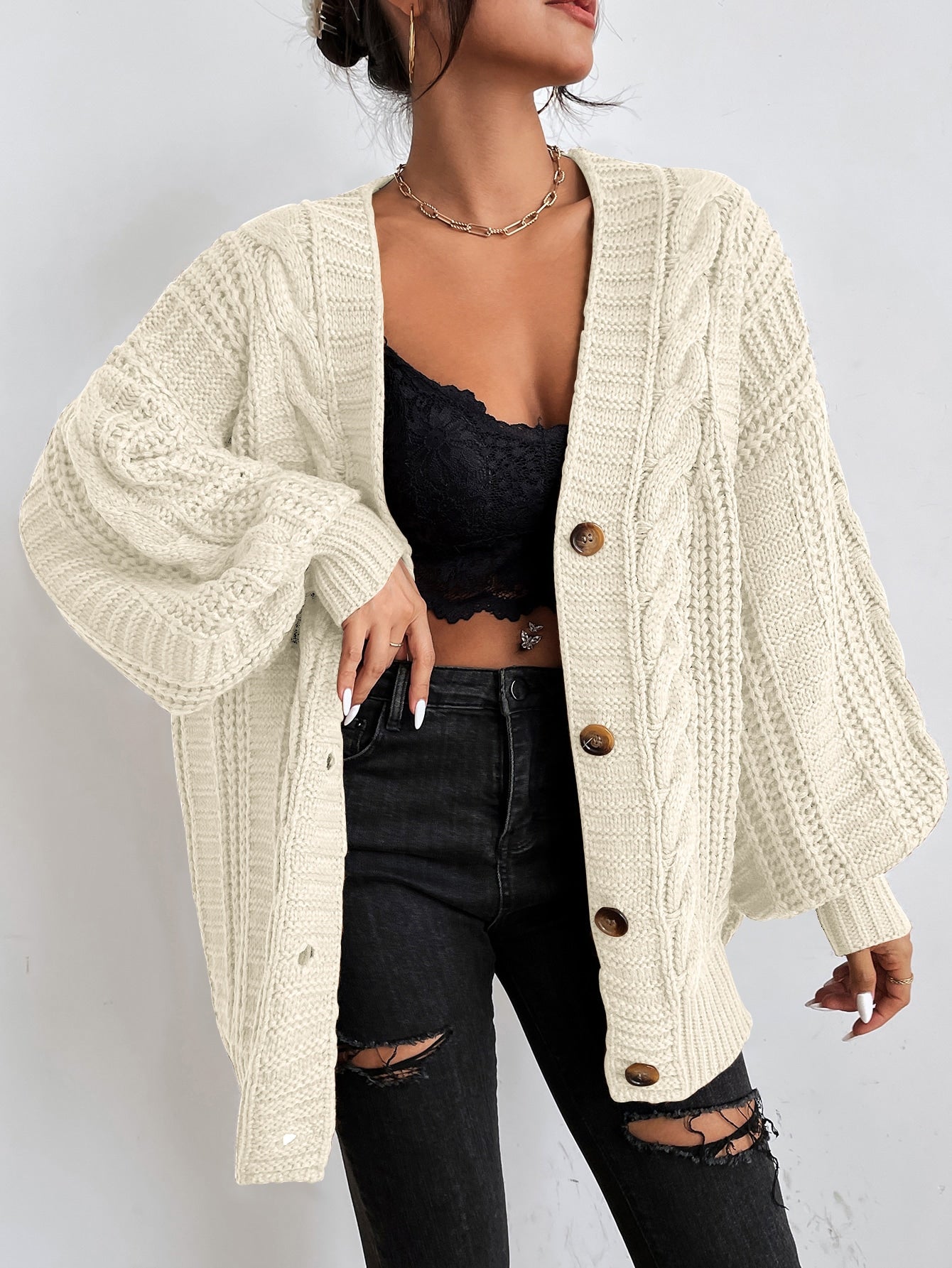 Chunky Cable Knit Cardigan | Oversized