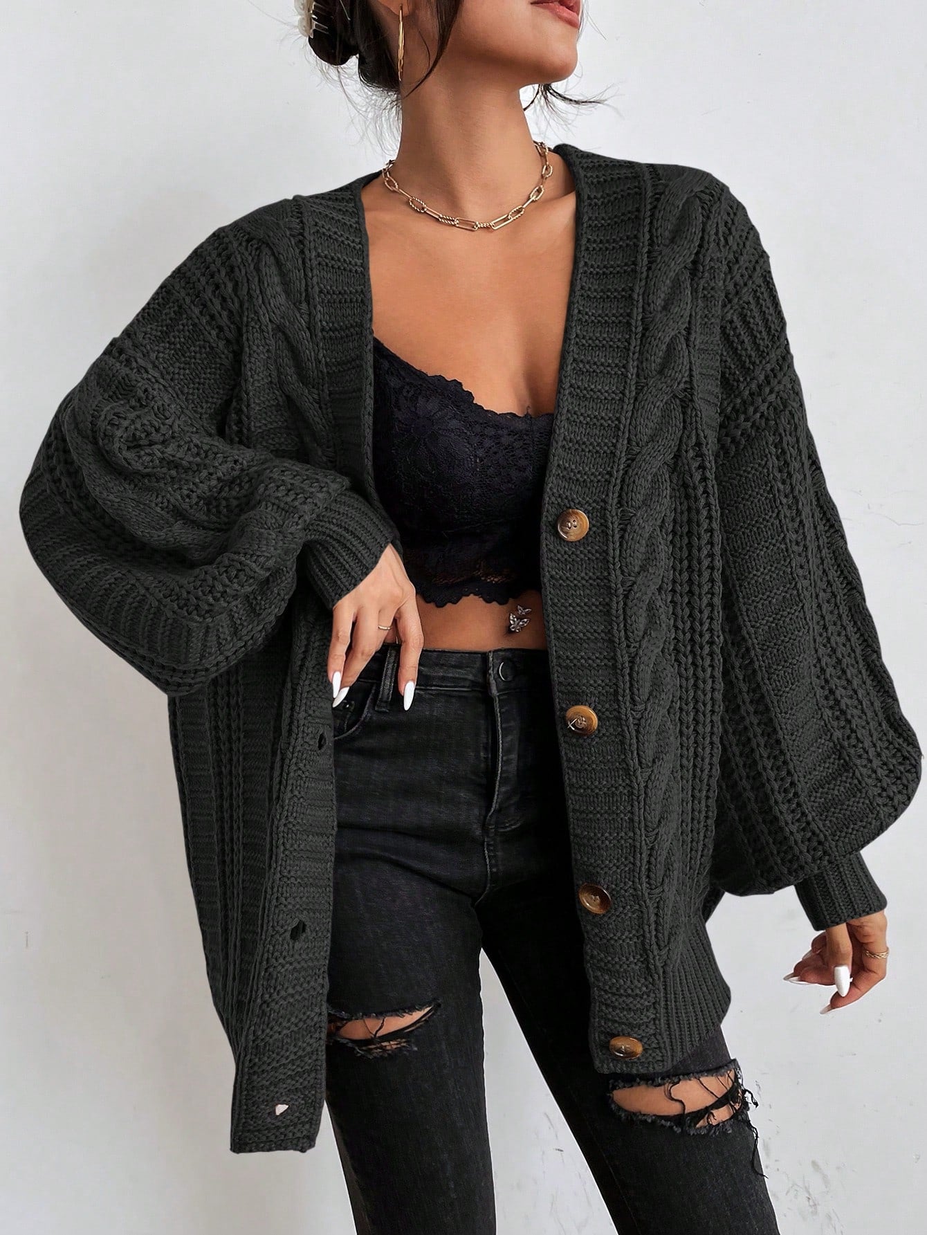 Chunky Cable Knit Cardigan | Oversized