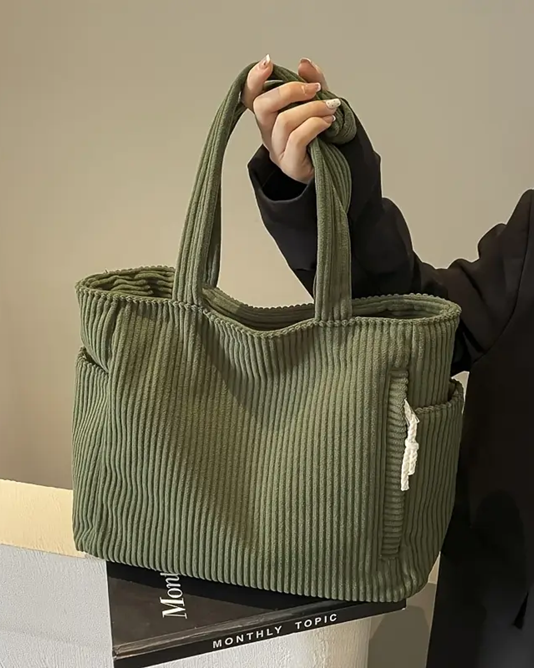 Tilda – Ribbed Tote Bag with Drawstring Detail.