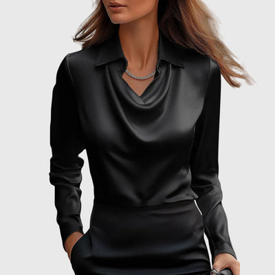 SYLVIA – Blouse with Luxurious Shine and Pleated Collar