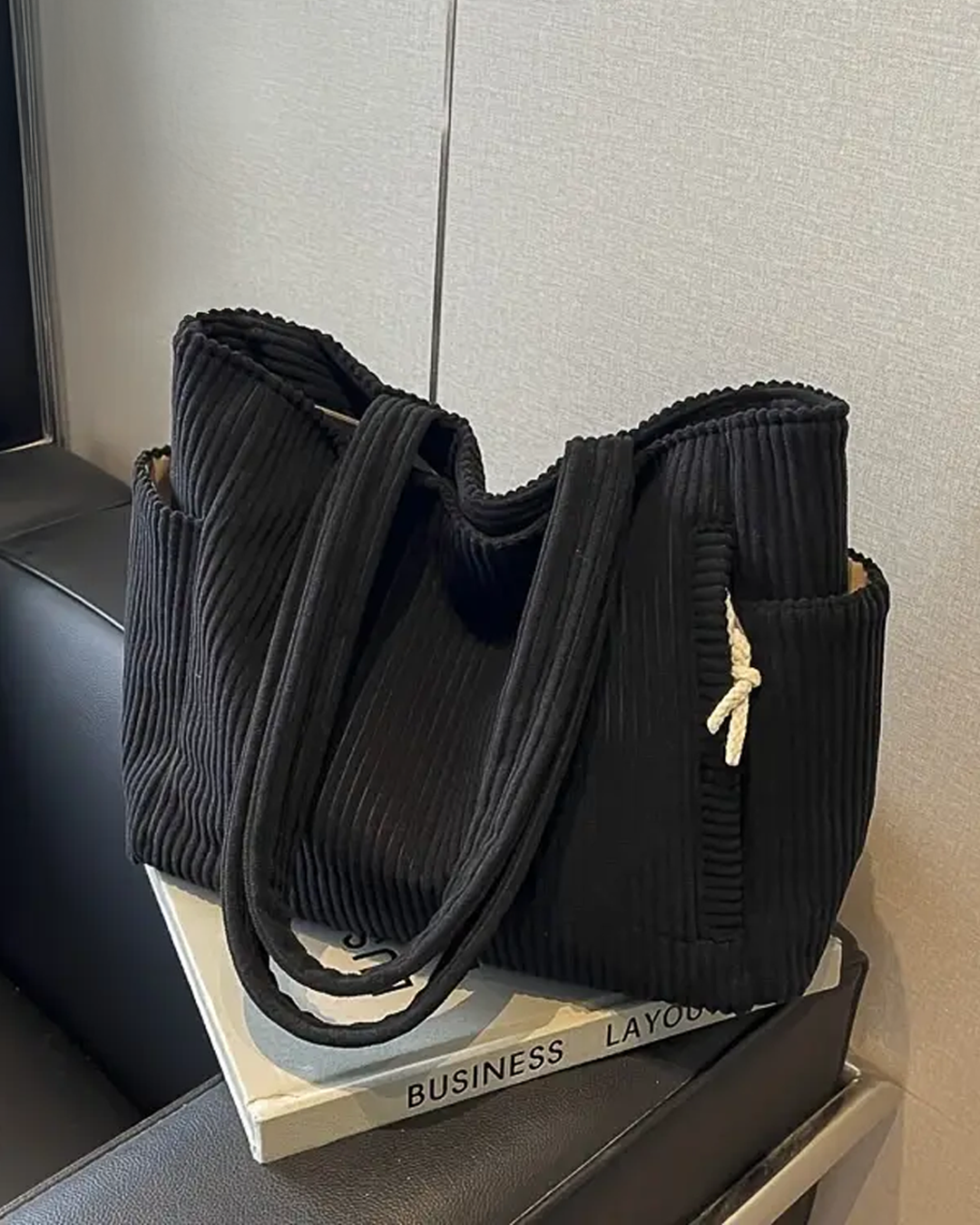 Tilda – Ribbed Tote Bag with Drawstring Detail.