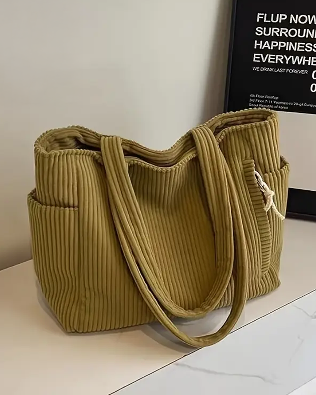 Tilda – Ribbed Tote Bag with Drawstring Detail.
