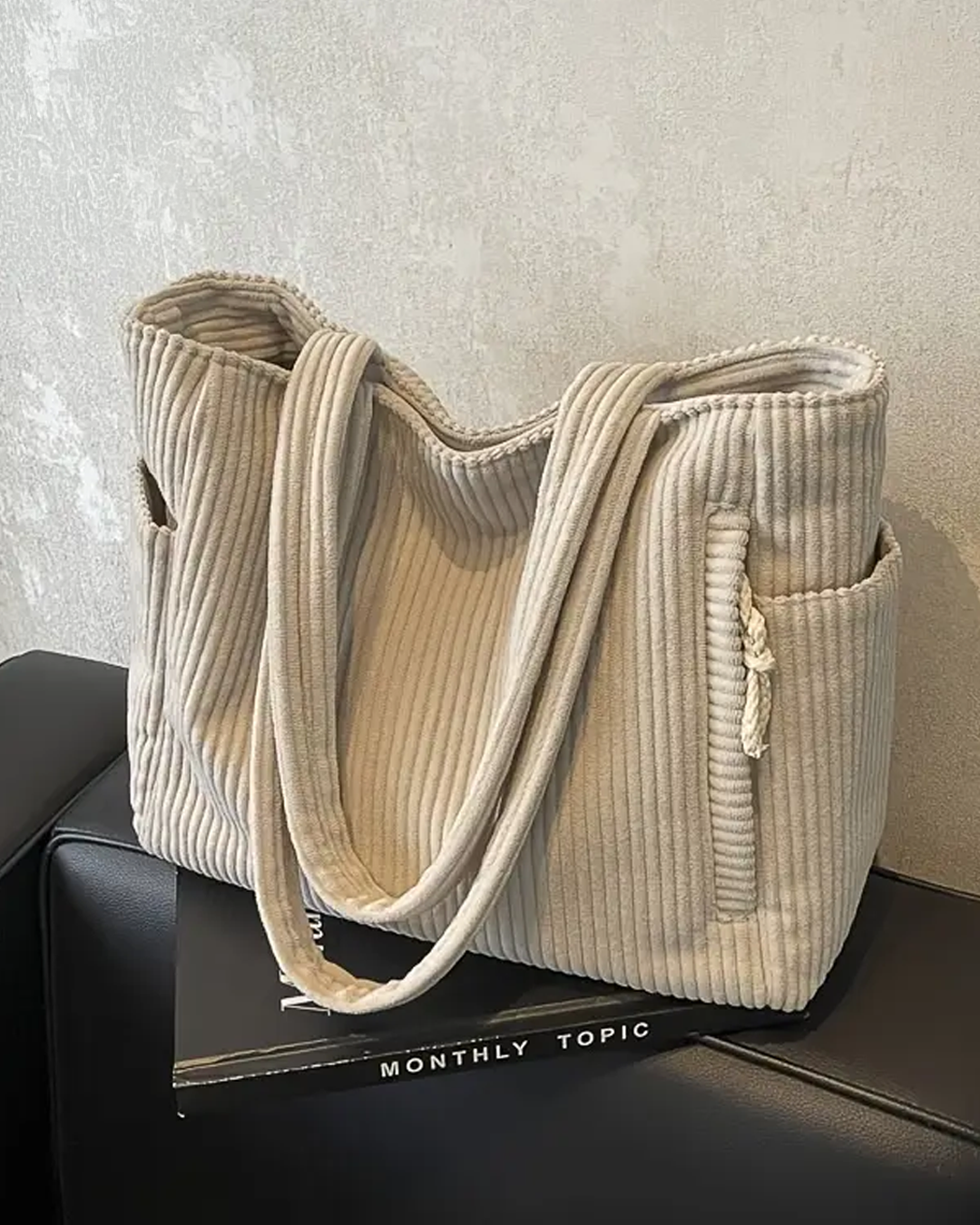 Tilda – Ribbed Tote Bag with Drawstring Detail.