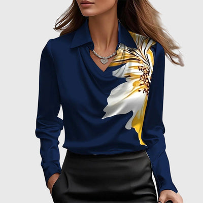 SYLVIA – Blouse with Luxurious Shine and Pleated Collar