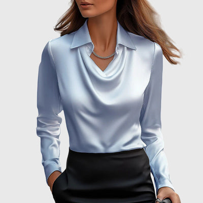 SYLVIA – Blouse with Luxurious Shine and Pleated Collar