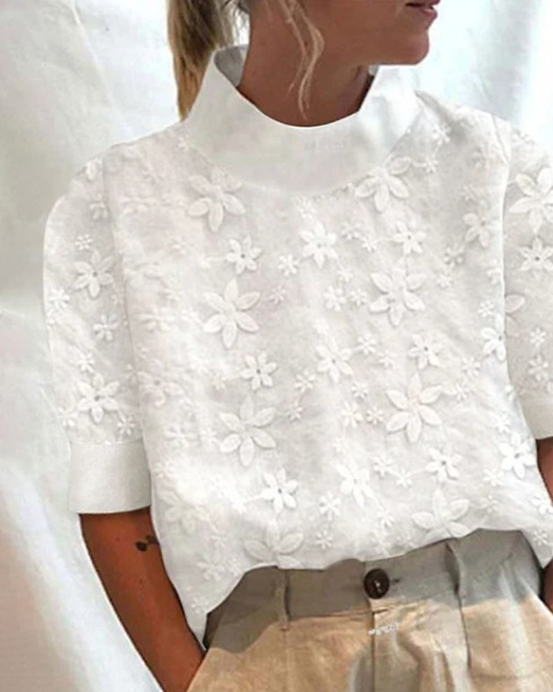 Issa™ | Elegant Blouse with Embroidered Stand Collar