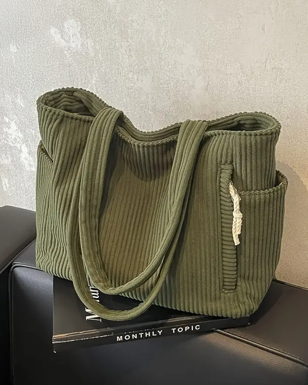 Tilda – Ribbed Tote Bag with Drawstring Detail.
