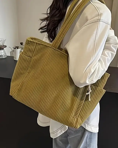 Tilda – Ribbed Tote Bag with Drawstring Detail.