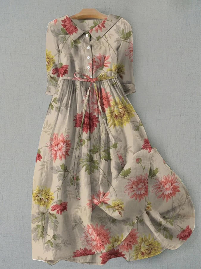 Zinnia - Floral Dress with Ties for Women