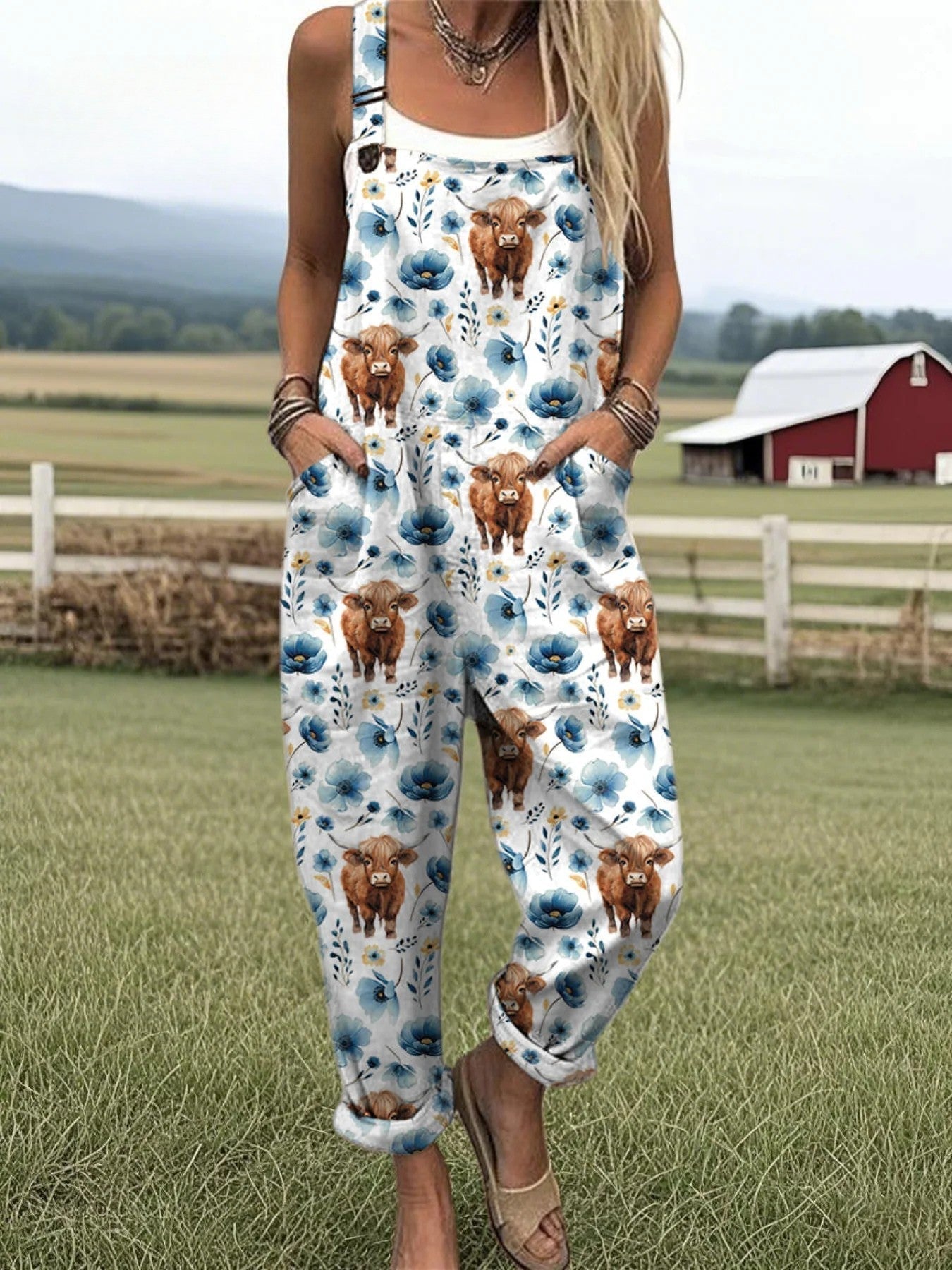 Eva | Cow and Floral Print Jumpsuit
