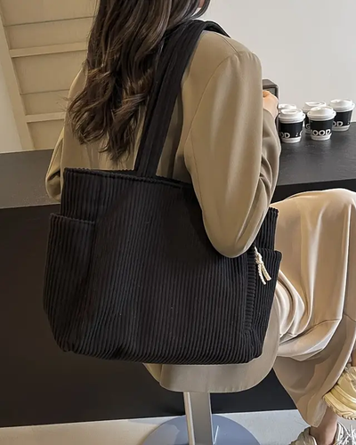 Tilda – Ribbed Tote Bag with Drawstring Detail.