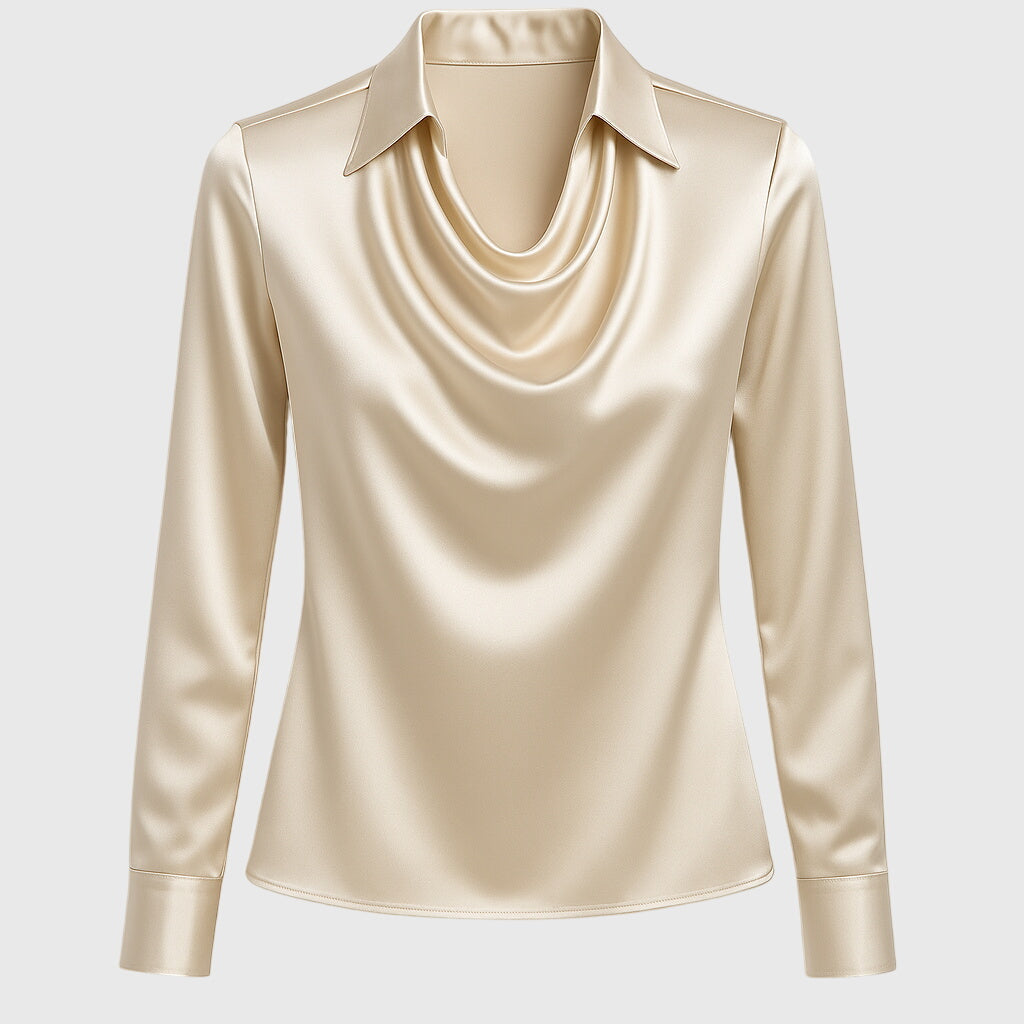 SYLVIA – Blouse with Luxurious Shine and Pleated Collar