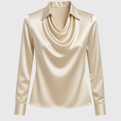 SYLVIA – Blouse with Luxurious Shine and Pleated Collar
