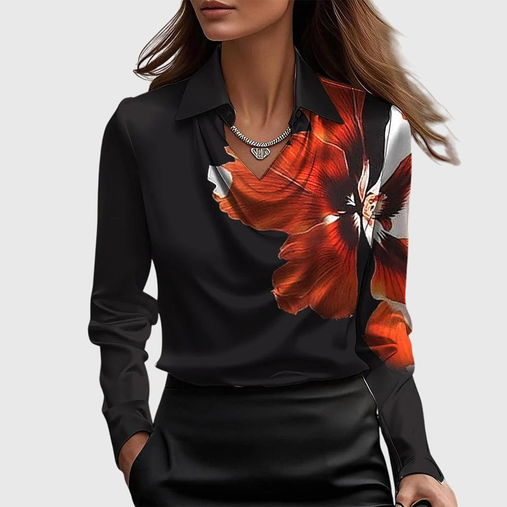 SYLVIA – Blouse with Luxurious Shine and Pleated Collar