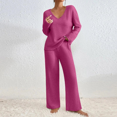 Avery™ | Women’s Ribbed Lounge Set with V-Neck & Wide Leg